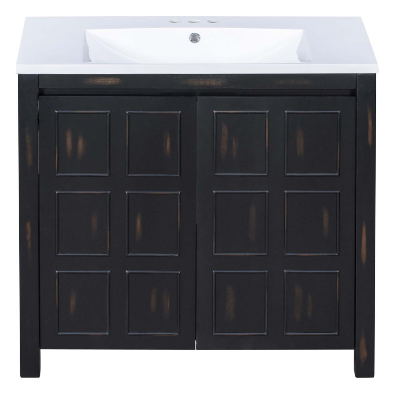Meuble-lavabo de salle de bain avec lavabo en résine et 2 portes