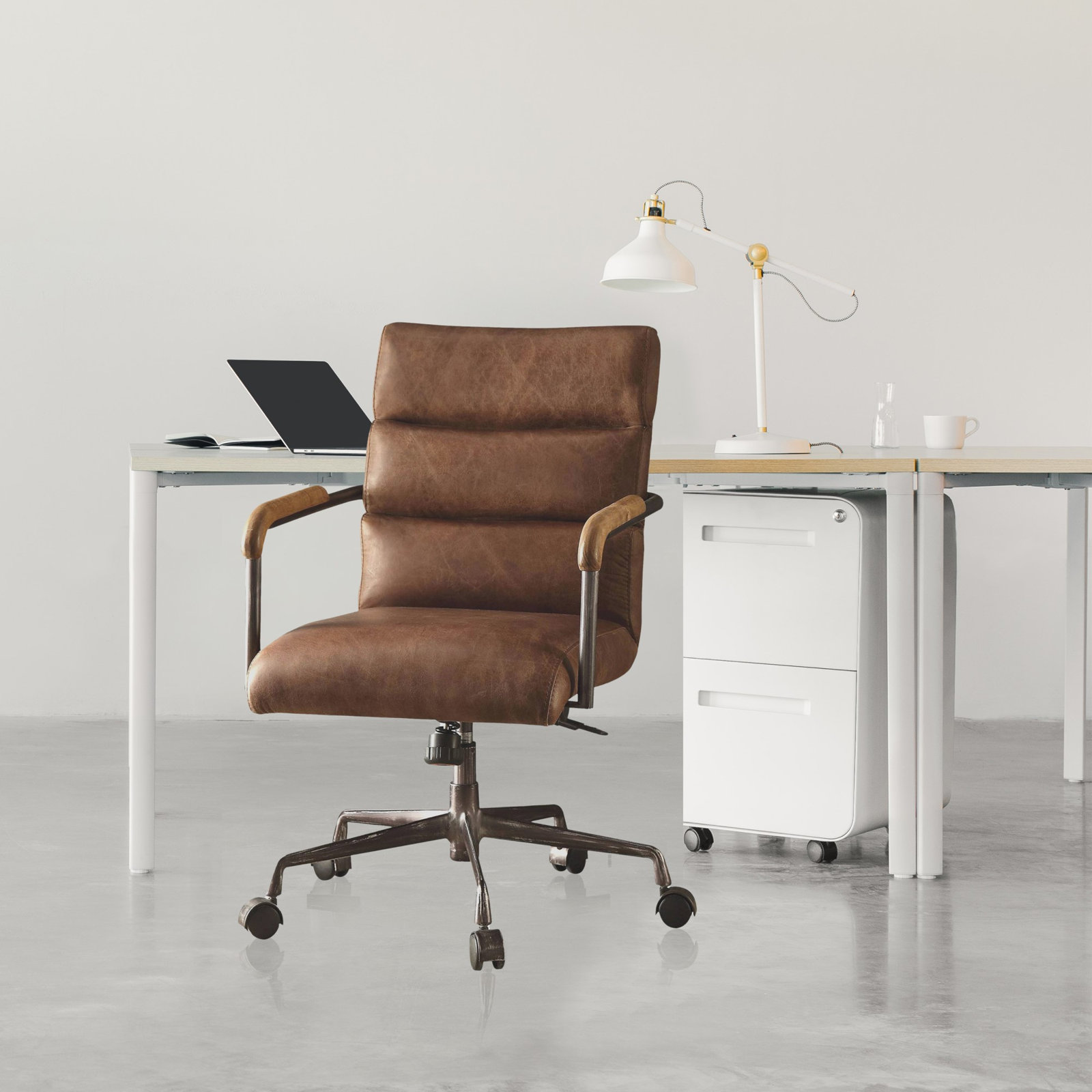 Springtown Genuine Leather Adjustable Office Chair, Retro Brown