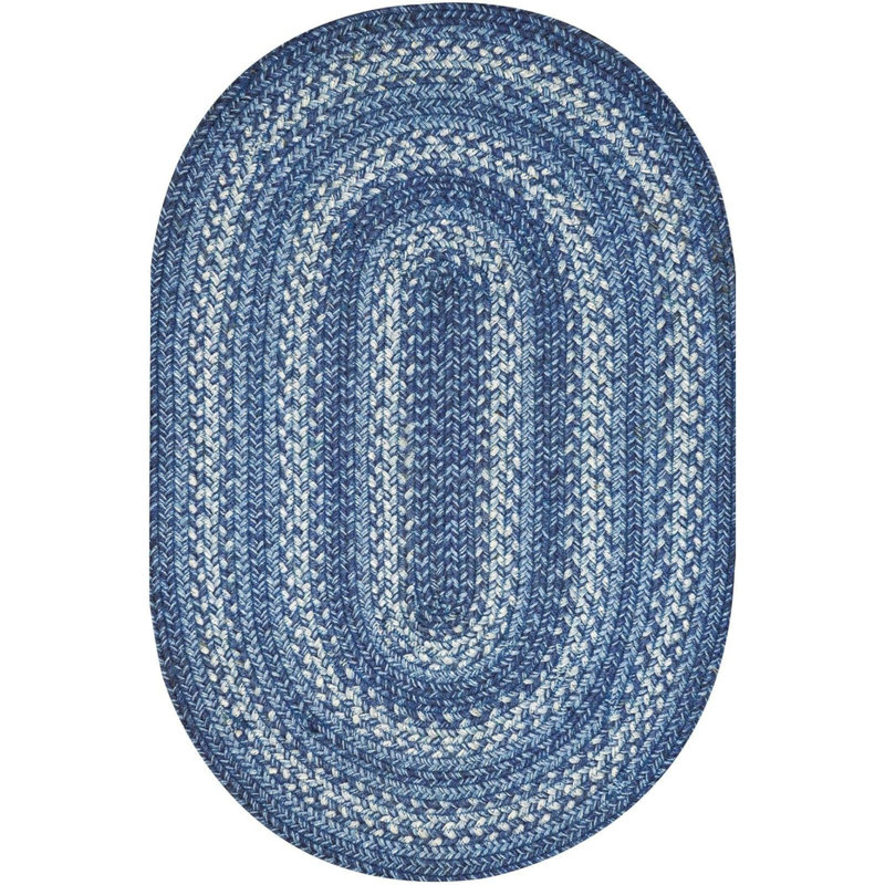 Damell Braided Non-Shedding Reversible Jute Blue Rug, Oval 2'3" x 3'9"