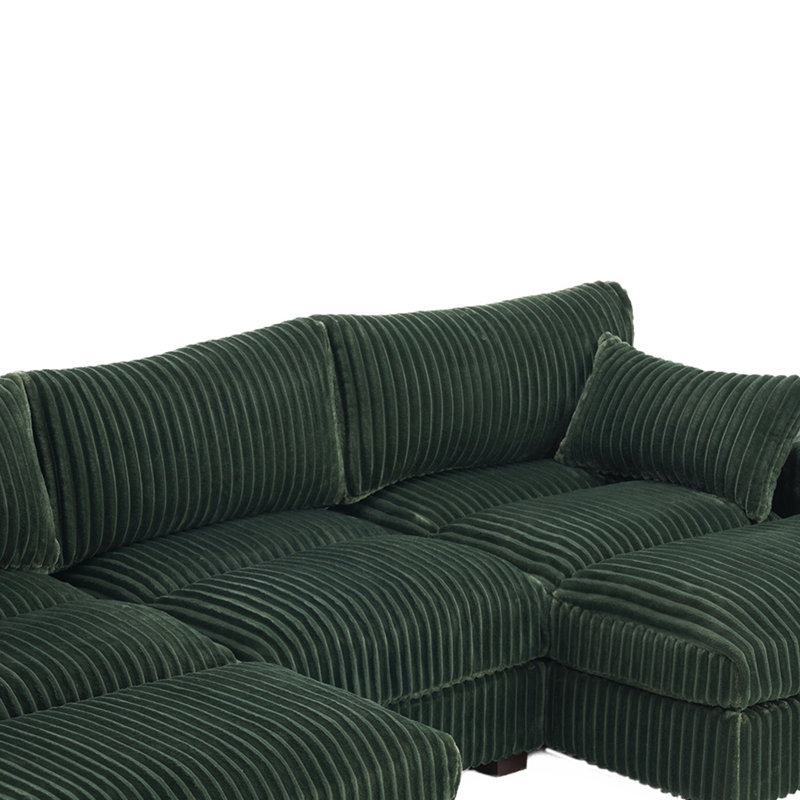 Canapé modulaire réversible 3 pièces rembourré en fausse fourrure de lapin avec 3 coussins, Imitation fourrure verte