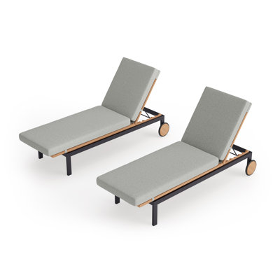 Outdoor Furniture Monterey 81"" Teak Reclining Chaise Lounge Chair with Cushions (Set of 2) -  NewAge Products, 91227