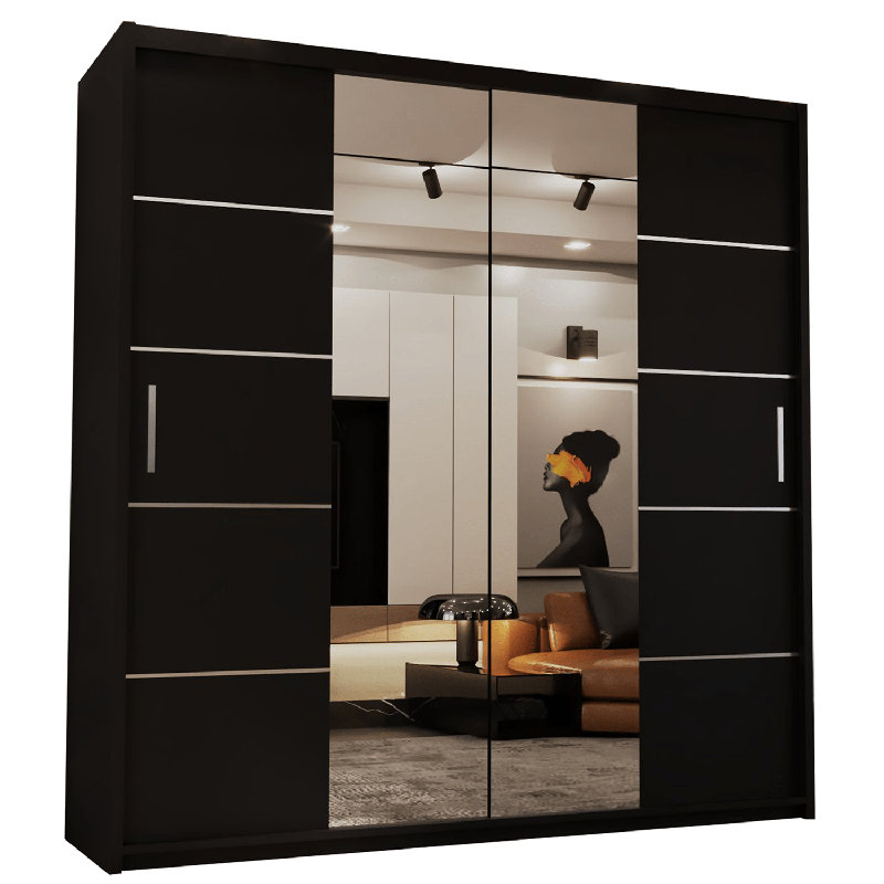 Burgues 2 Door Laminate Wardrobe, 217cm H x 203cm W x 62cm D, Matte Black