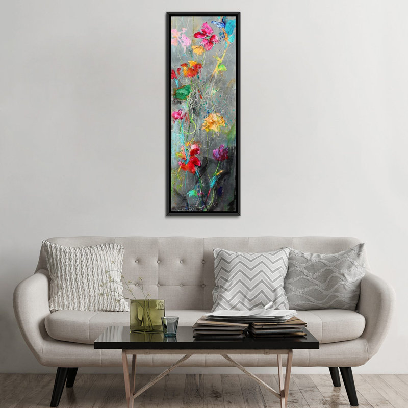 Fleurs longues - reproduction d'art murale - toile encadrée, Noir, Reproduction encadrée sans passe-partout