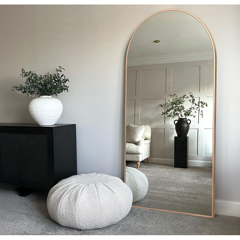 Malesha Large Modern Full Length Arched Aluminum Alloy Framed Floor Mirror, Brushed Gold, 71" H x 24" W