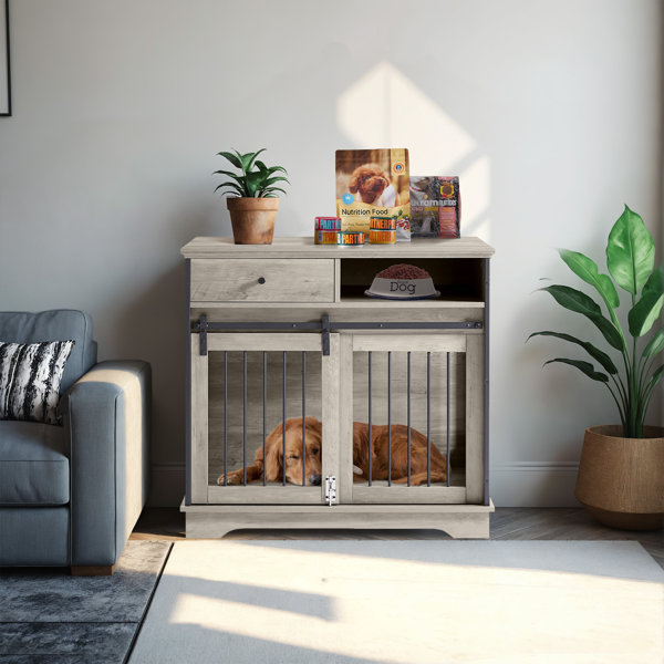 32” Dog Crate Furniture – Wooden End Table Kennel For Medium Dogs, Secure Lock & Stylish Design