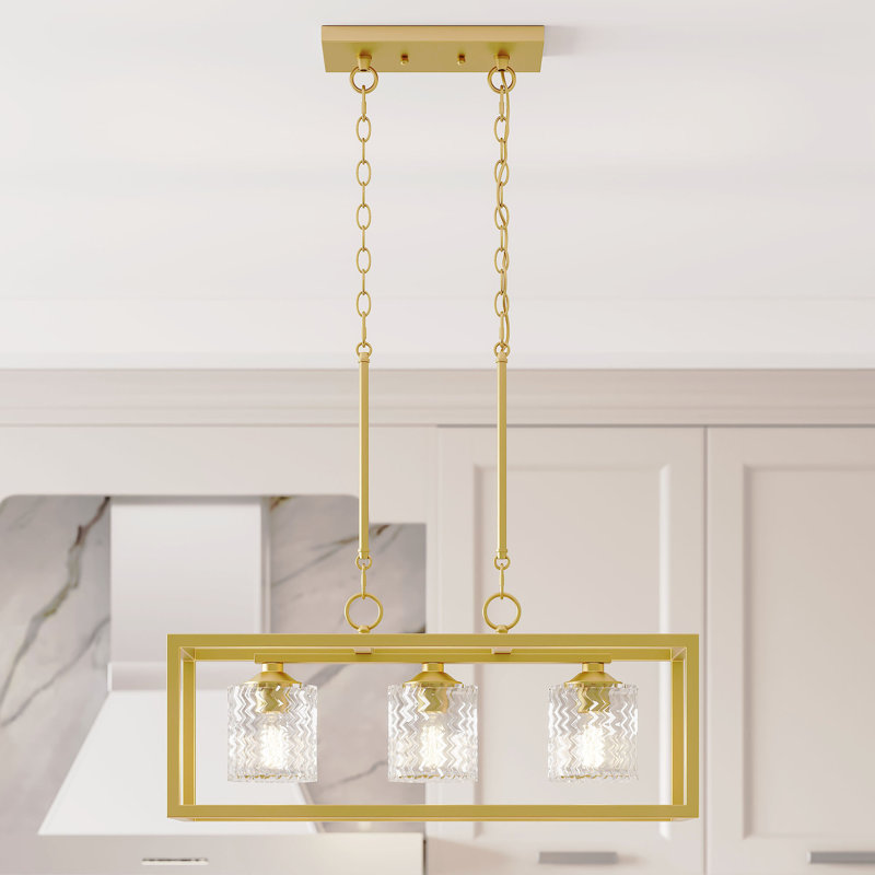 Lustre rectangulaire à 3 lumières pour îlot de cuisine, Laiton satiné