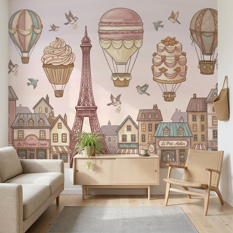 Décoration murale Paris Tour Eiffel rose pastel amovible, 160 po x 108 po, Texturé non collé