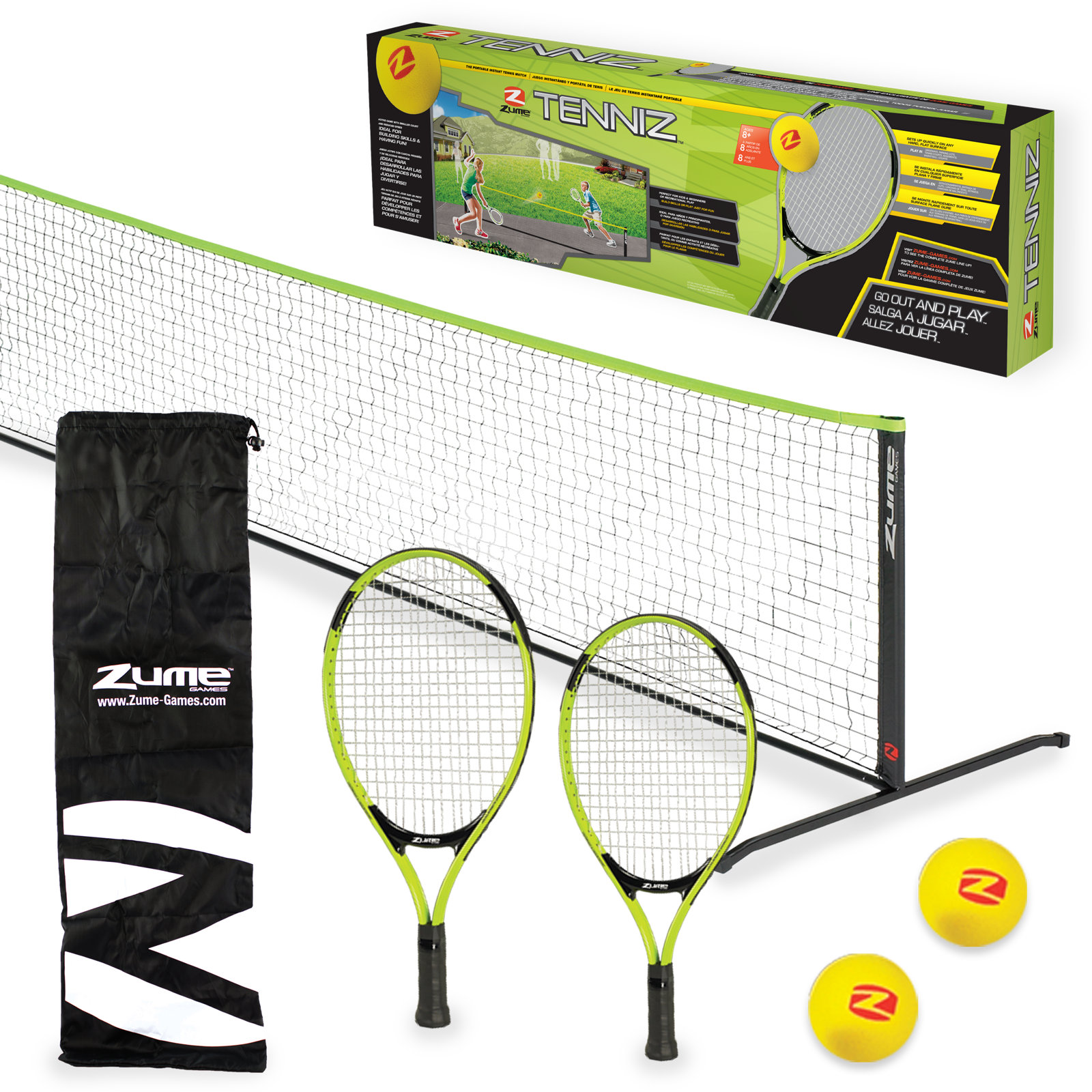  Tenniz Portable Tennis Set with Net, 2 Rackets, Foam Balls & Carrying Case