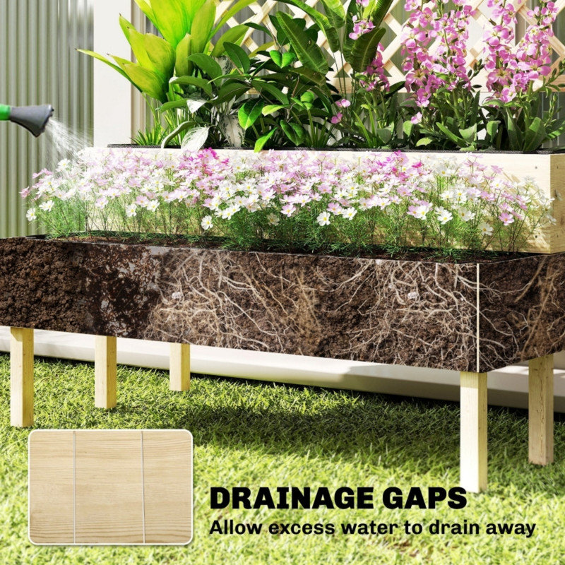 2-Tier Stepped Raised Garden Bed Planter Box with Trellis for Climbing Plants, 108 x 62 x 120 cm