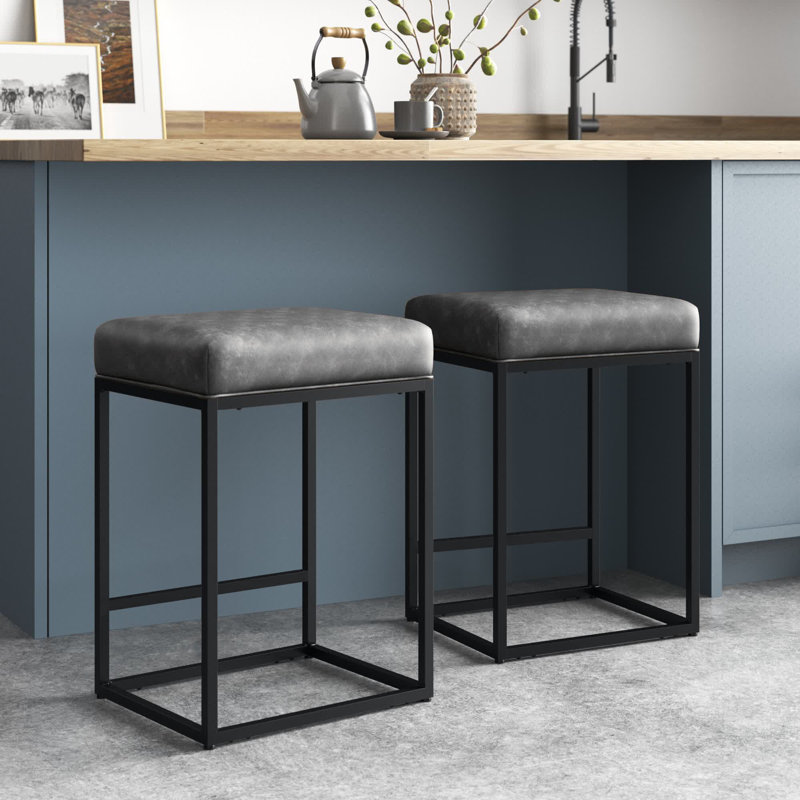 Ananda Bar Stool, Counter Stool (60.96cm Seat Height), Black, Grey
