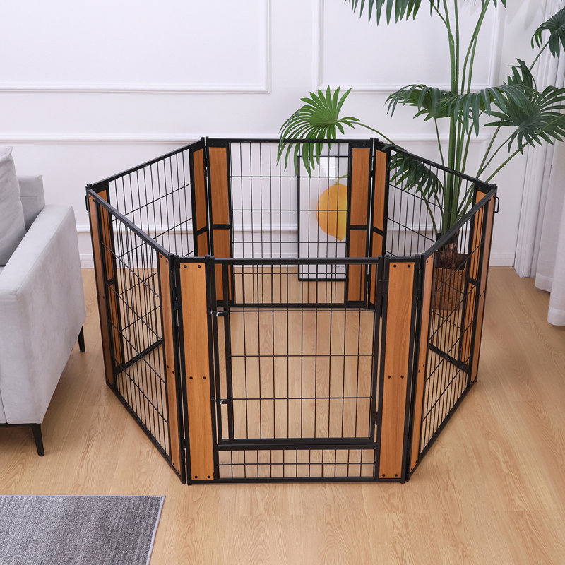 31.5'' H 6 Panel Metal Exercise Pen With Pet Door Outside Use, Brown