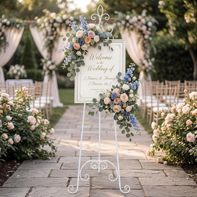Chevalet de sol en métal ajustable pour panneaux de bienvenue de mariage - Présentoir pliable avec chaînette anti-basculement, robuste pour affiches, toiles et œuvres d'art - 160 cm - Blanc, 45 x 160 cm