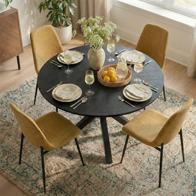 Folmar 39.5" W 5-Piece Round Dining Set with Chenille Chairs