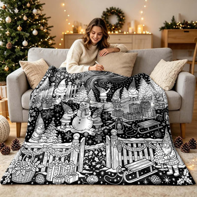 Couverture à colorier de Noël à faire soi-même pour adultes et enfants, avec 24 feutres à motifs fantômes, lavable et confortable, idéale pour décorer la maison ou une fête d'Halloween.