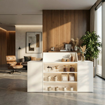 White Reception Desk With LED Lighting, 3 Lockable Drawers & 2 Cabinet Doors