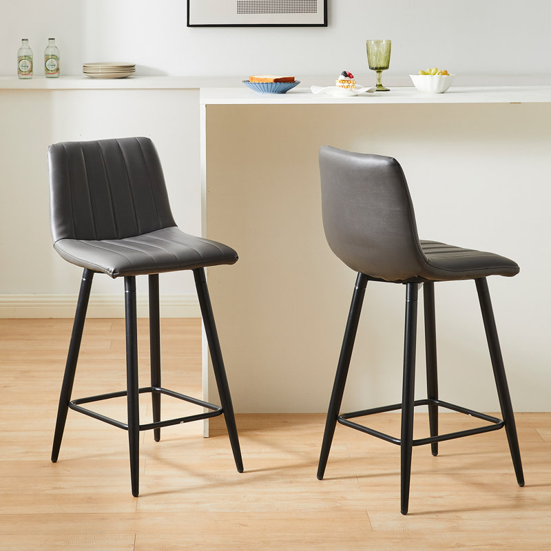 Upholstered Counter Stool with Metal Frame, Grey