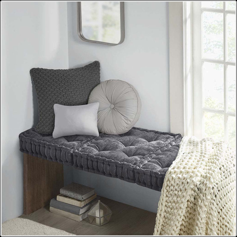 Coussin de sol carré en poly chenille, Gris anthracite