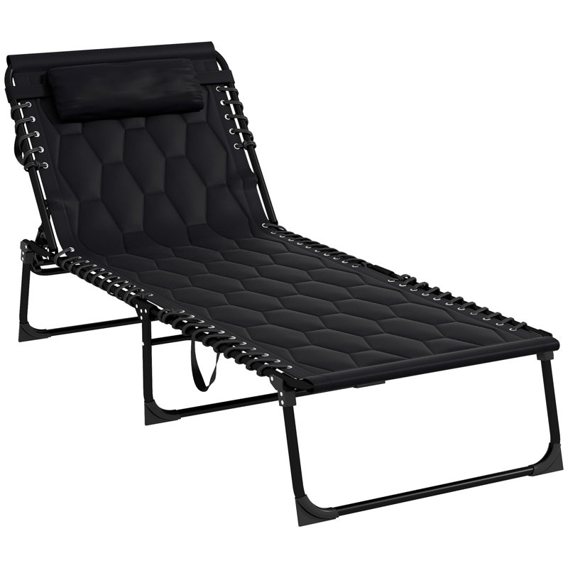 Outsunny Folding Chaise Lounge Set With 5-Level Reclining Back, Padded Seat, And Side Pocket For Ultimate Outdoor Comfort And Convenience.