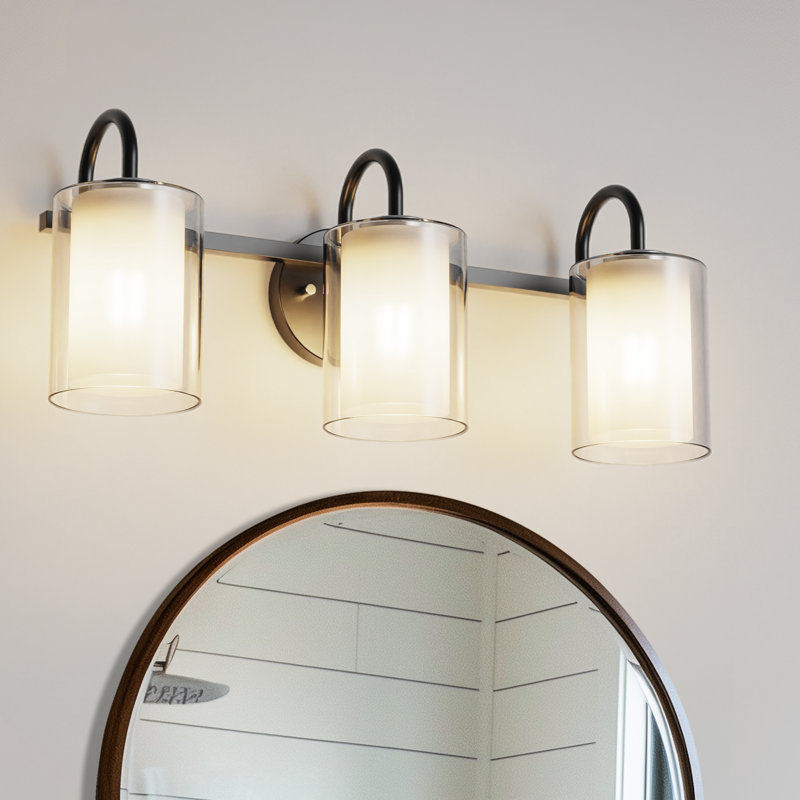 Luminaire de salle de bain moderne à 3 lumières avec abat-jour en verre double couche Bauman