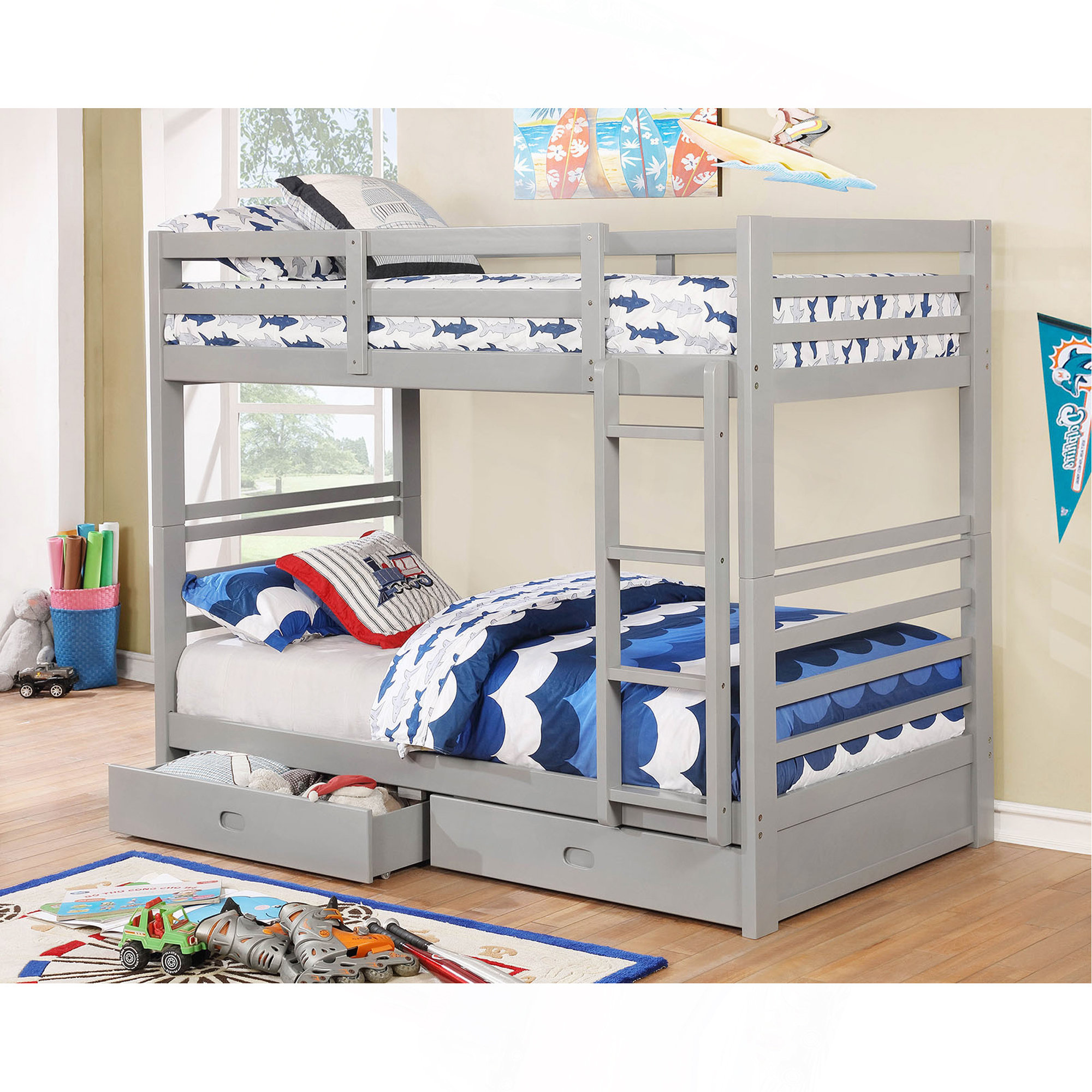 Latitude Run® Twin Over Twin Modern Transitional Bunk Bed With Two ...