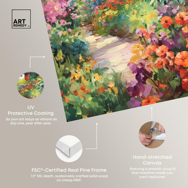 Lush Garden Multicolor Canvas Wall Art with Farmhouse Scene