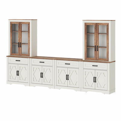 Glenford 4-In-1 73.3"H Tall Kitchen Pantry Storage Cabinet,Large Farmhouse Style Sideboard Buffet Cabinet Set Of 4 With Drawers And Shelves For Kitchen