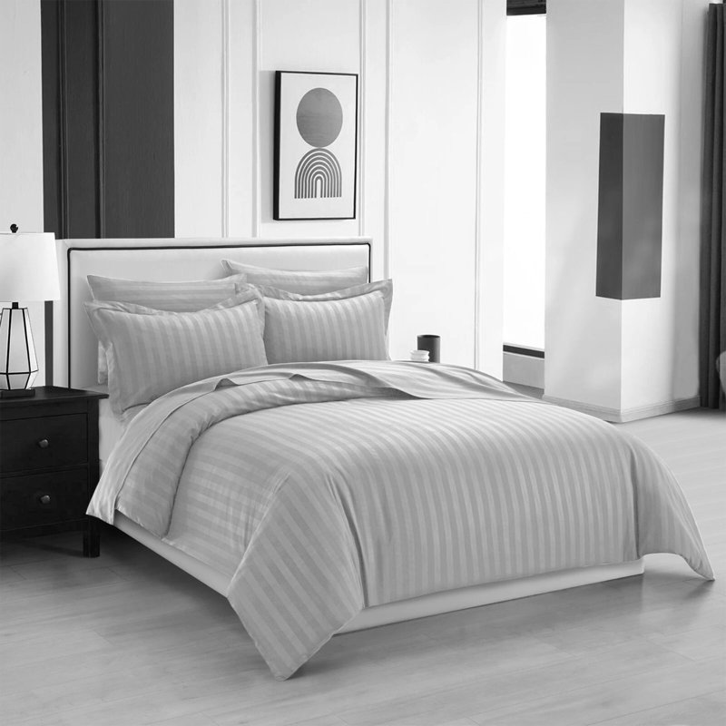 Microfiber Striped Duvet Cover Set with Pillowcases Included, Silver Striped, King Duvet Cover Set + 2 Standard Pillowcases