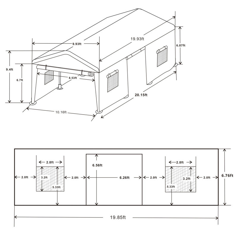 Gray 10' x 20' Heavy Duty Outdoor Carport Tent