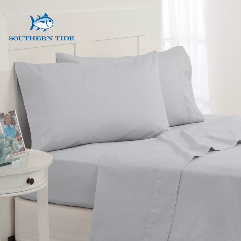 Southern Tide Cotton Twill Sheet Set, Full/Double Sheet Set with 2 Pillowcases, Gray