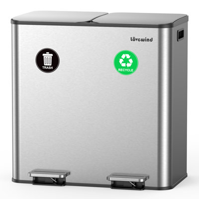 Dual Compartment Kitchen Trash Can, 2 x 10.5 Gallon Stainless Steel Garbage & Recycling Bin Combo for Kitchen, Soft Close Lids, Odor Proof, Hands Free