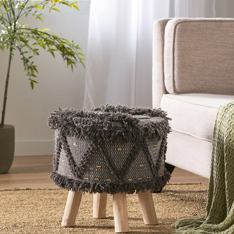 Fabriqué à la main 16,41 po - Combinaison de laine et de coton avec base en bois d'eucalyptus robuste de 16 po