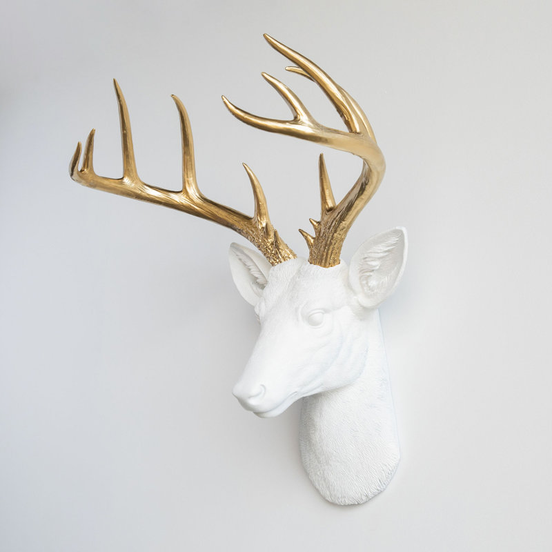 Animals Wall Decor on Resin, White/Gold