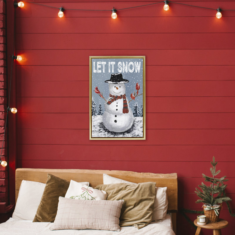 Cadre flottant Let It Snow Joyful Snowman, design par Dogwood Portfolio, H 31 po x l 21 po, Cadre flottant métallique doré