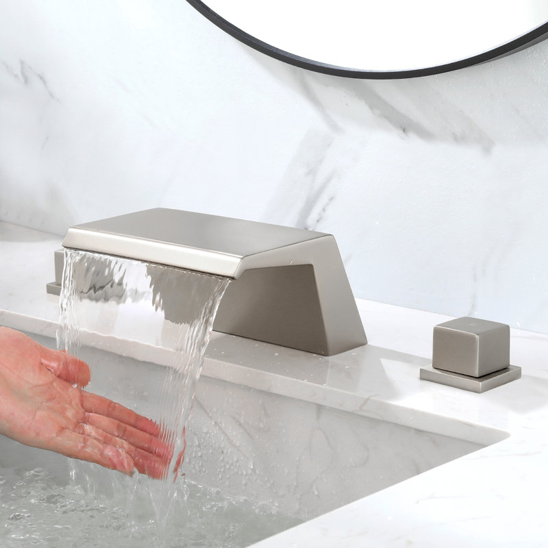 Robinet de salle de bain à large entraxe avec bonde, Nickel brossé