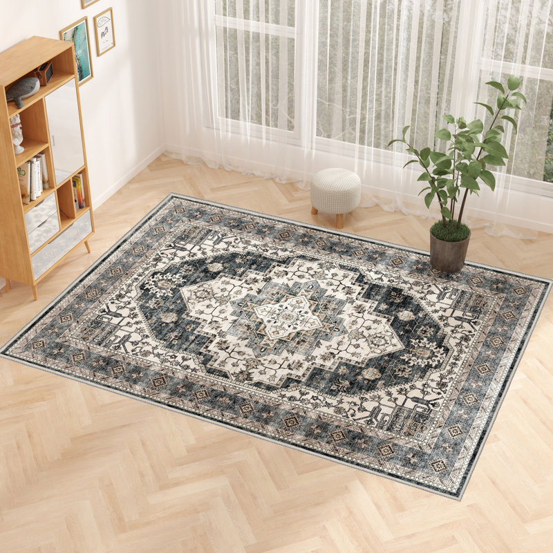 Tapis rectangulaire Chemesh avec envers antidérapant, Rectangle 8 pi x 10 pi, Bleu