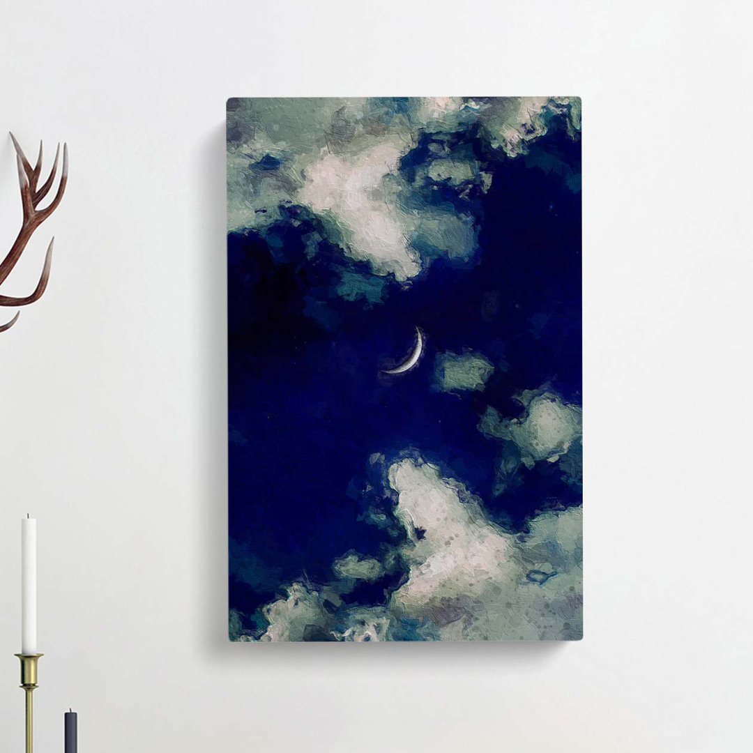 Crescent Moon Through the Clouds in Abstract - Wrapped Canvas