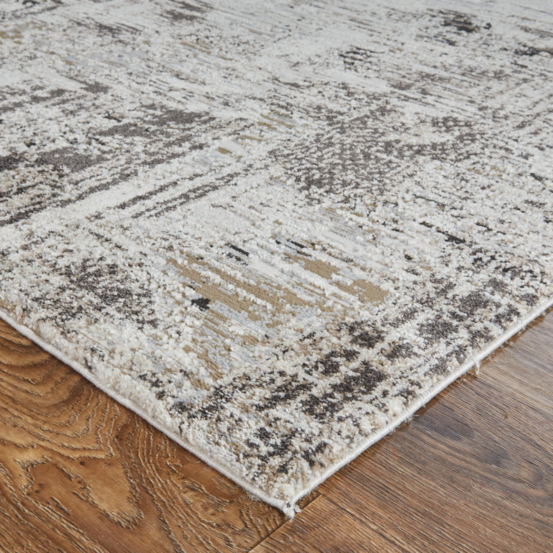 Tapis gris ivoire / gris anthracite tissé à la machine Queens Boulevard, Rectangle 12 pi x 15 pi
