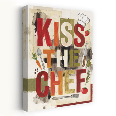 Kiss The Chef Kitchen Rustic Whimsical Contemporary Wall Art Print
