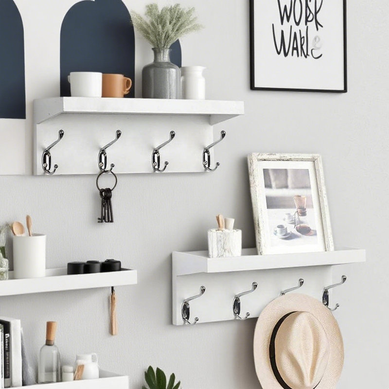 Portemanteau mural flottant avec tablette de rangement et 4 cintres, organisateur d'économie d'espace pour la maison