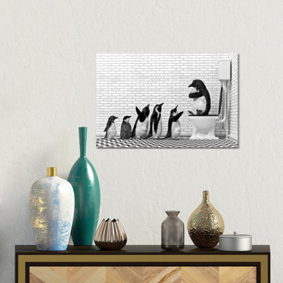 Penguin Family At The Toilet by Jauffrey Philippe - Gallery-Wrapped Canvas Giclée on Canvas
