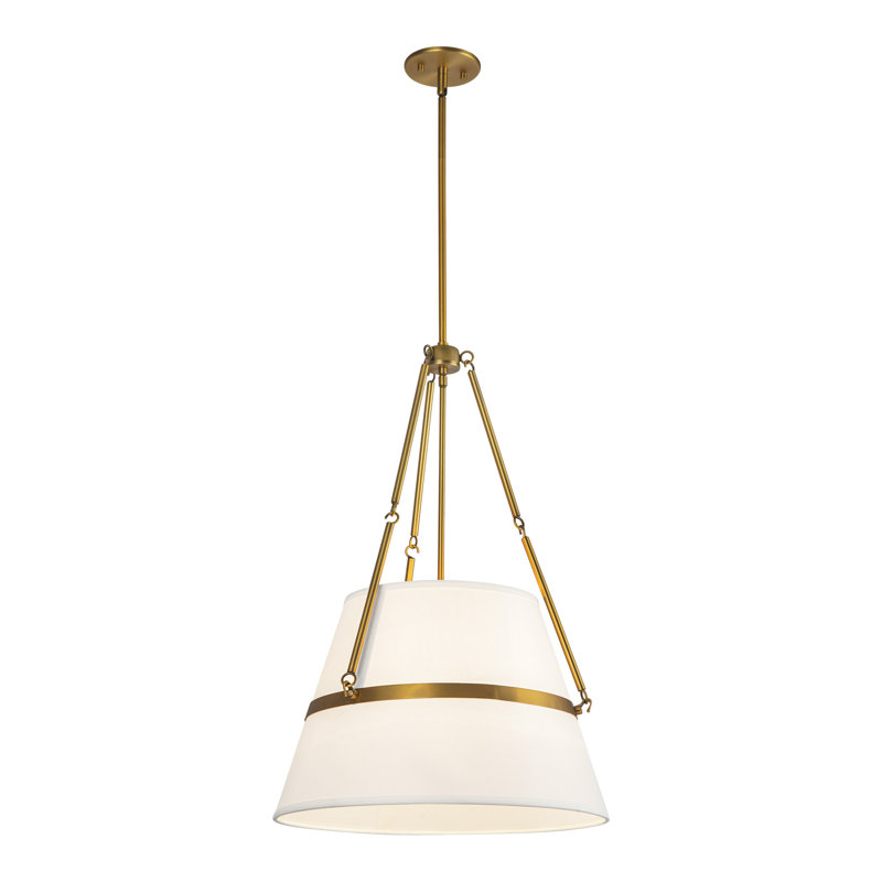 Luminaire suspendu géométrique à 1 lumière Oliver, Or vieilli / lin blanc