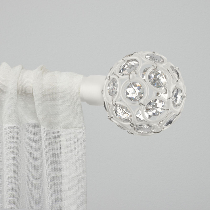 Matte White Adjustable Curtain Rod with Crystal Finials