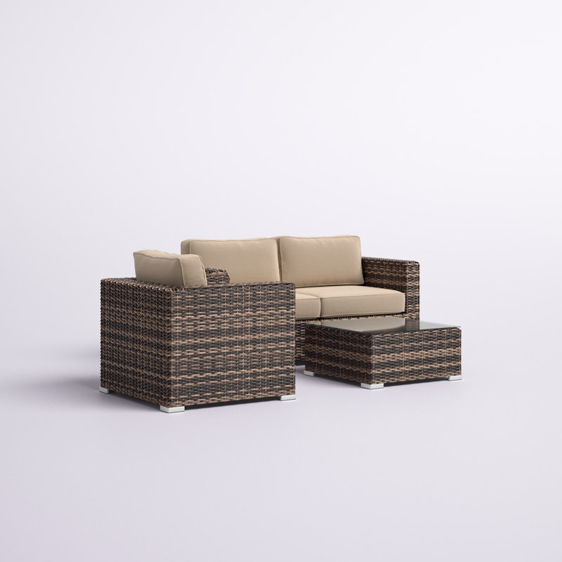 3-Person HDPE Wicker Outdoor Seating Group , Sunbrella Beige