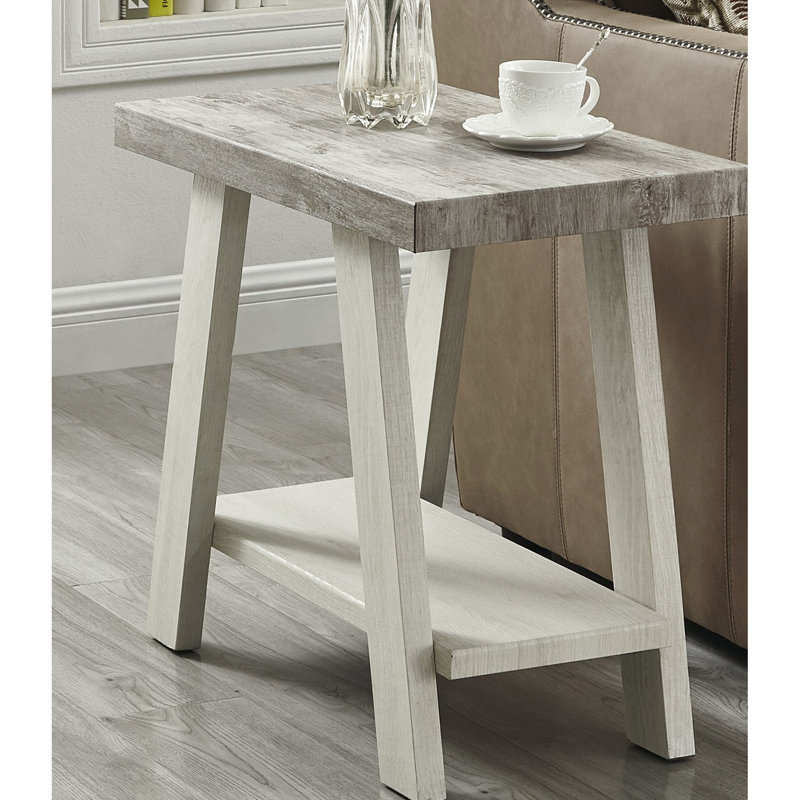 Table d'appoint contemporaine en bois bicolore 23,5 pouces avec base beige et tablette grise