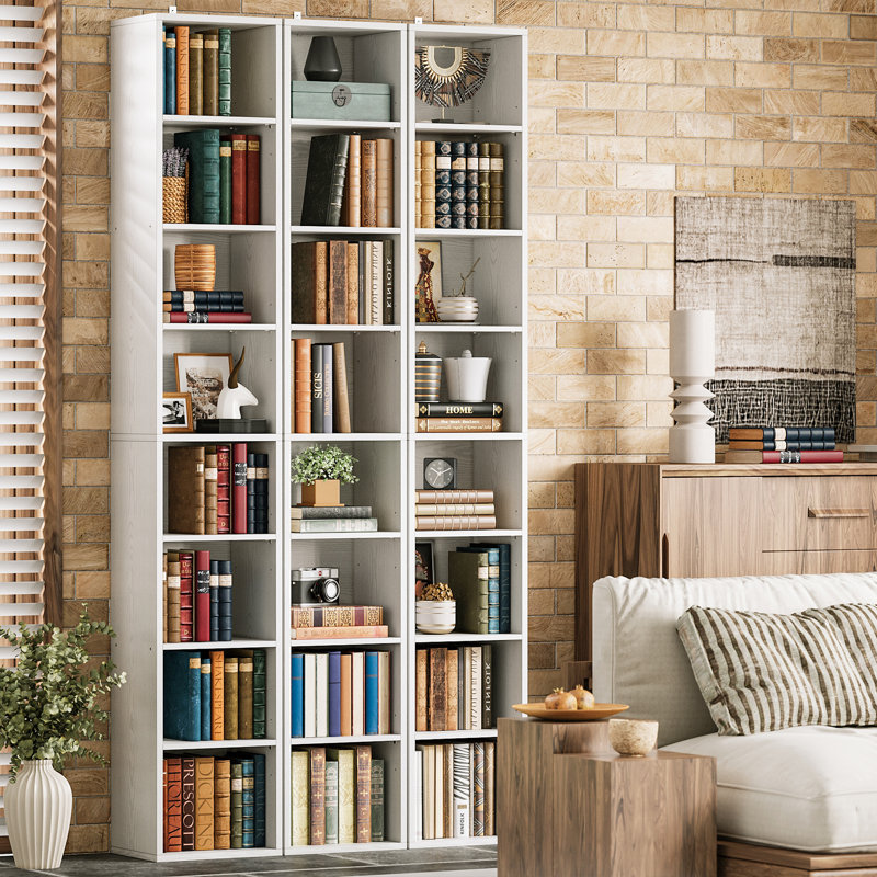 Narrow Design Storage,8-layer Thin High Bookcase With Open Adjustable Shelves,cube Display Rack, White
