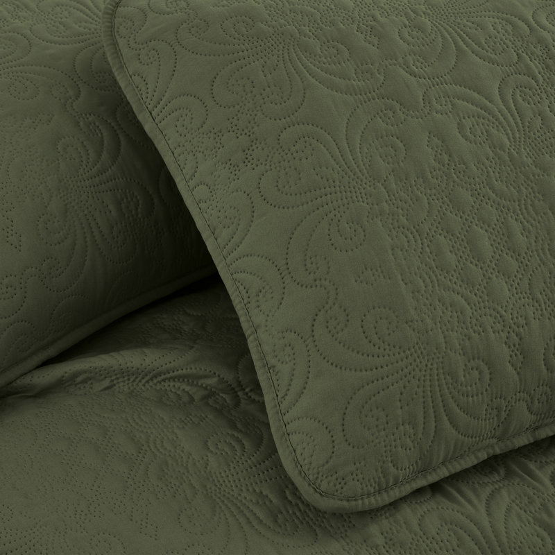 Luca 3-Piece Lightweight Microfiber Oversized Bedspread Set, King Coverlet/Bedspread + 2 King Shams, Olive Green