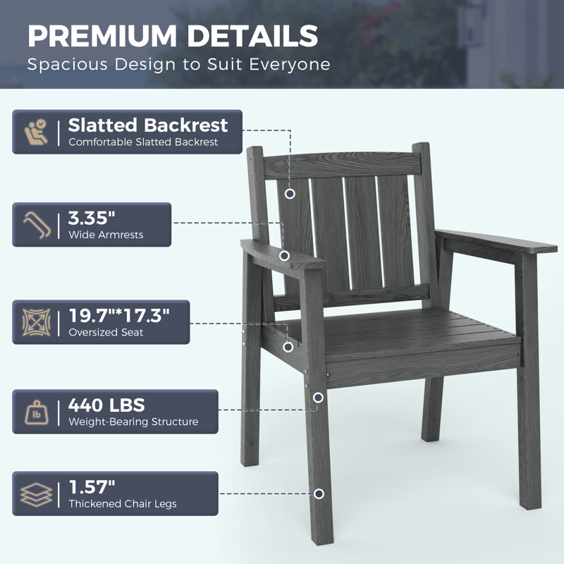 Ensemble repas d'extérieur en plastique PEHD 7 pièces avec fauteuils Davonia, Gris