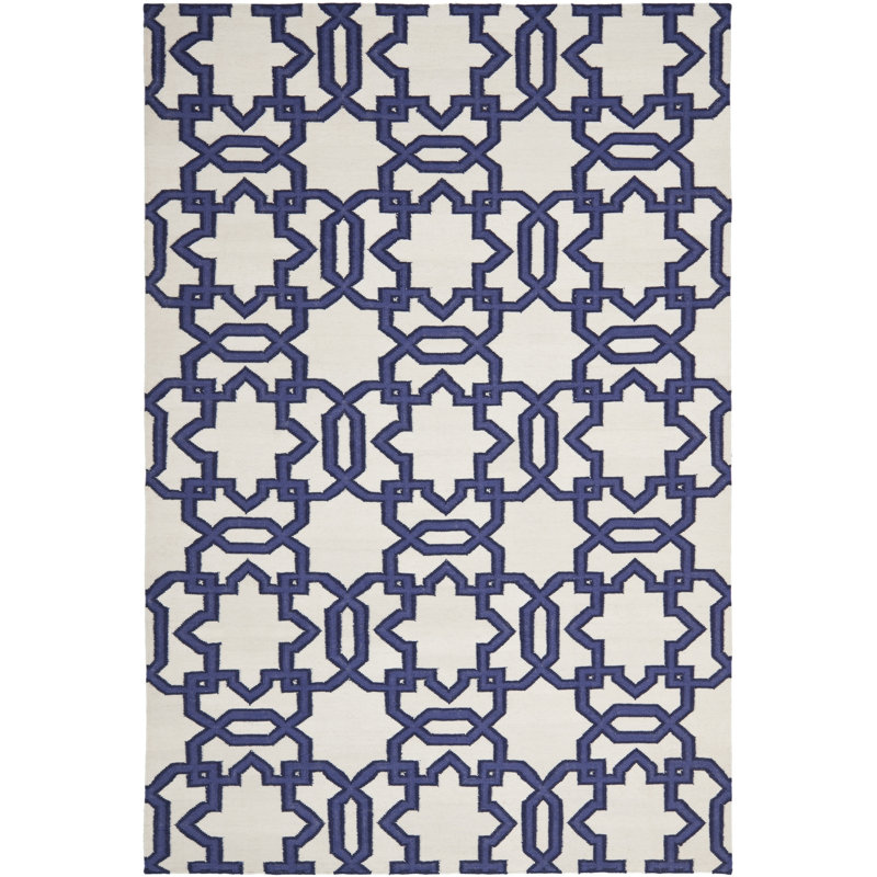 Rodgers Hand Woven Flat Weave Wool Geometric Rug, Rectangle 5' x 8'