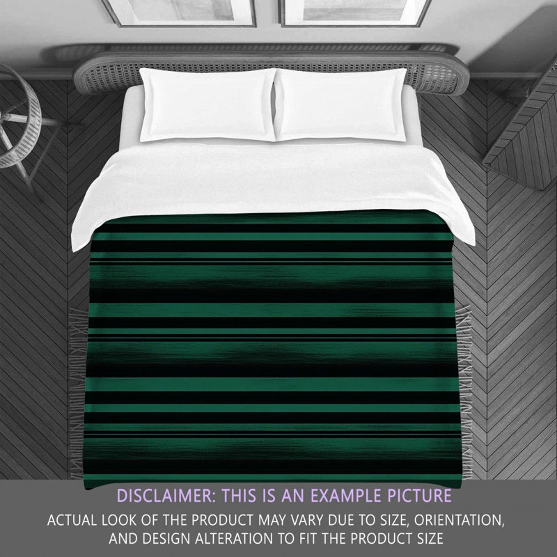 Polyester Comforter, King Comforter, Black/Green Striped