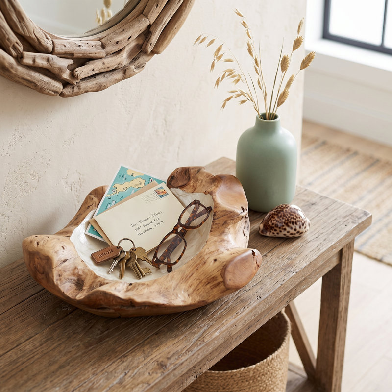 Bol en bois de teck Capiz Modern Sculptural Edge Modern